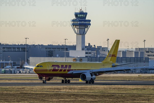 DHL Airbus A330-243F, cargo aircraft landing at Cologne-Bonn Airport, North Rhine-Westphalia, Germany, Europe