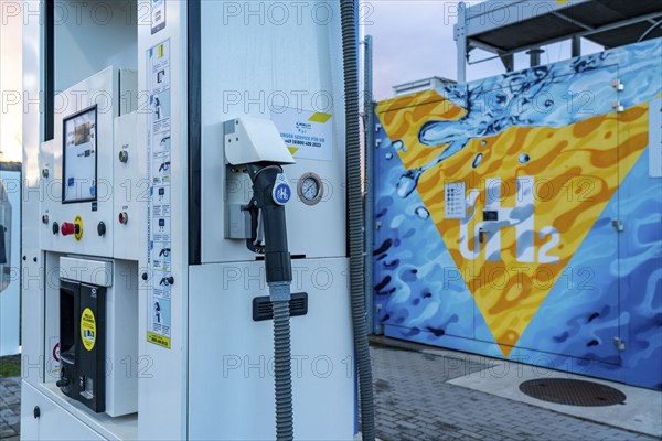 Hydrogen filling station, at the Hertern hydrogen competence centre, h2Herten, on the site of the disused Ewald mine in Herten, North Rhine-Westphalia, Germany, Europe