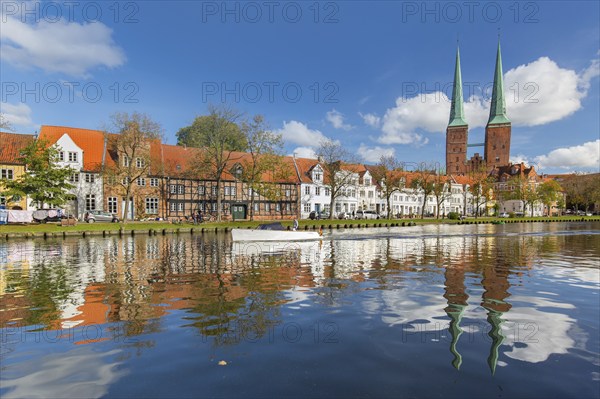 Lübeck Cathedral, Dom zu Lübeck, Lübecker Dom along the river Trave in the Hanseatic town Luebeck, Schleswig-Holstein, Germany, Europe