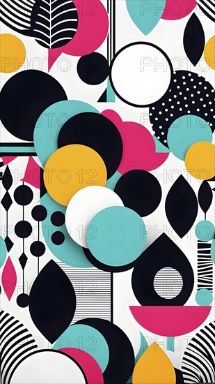 Minimalist illustration featuring abstract shapes in neon colors to convey fun and ease, AI generated