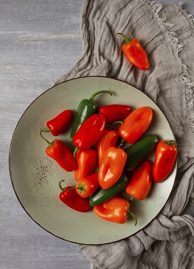 Mini sweet pepper, set, colored peppers, top view, no people, assortment