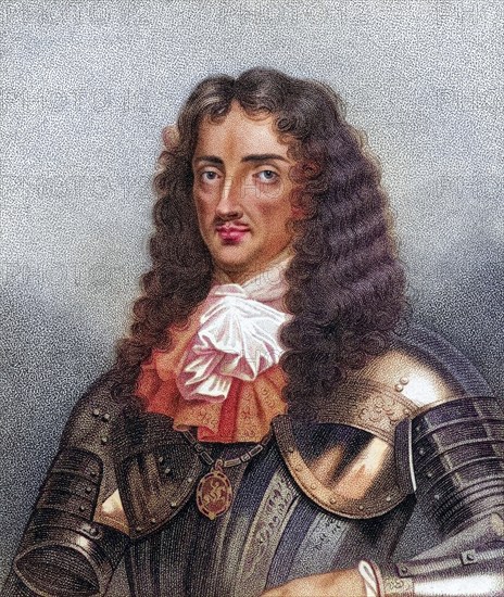 Charles II aka The Merry Monarch 1630-1685 König von Großbritannien und Irland, Charles II aka The Merry Monarch 1630-1685 King of Great Britain and Ireland Engraved by Bocquet from the book A Catalogue of the Royal and Noble Authors published 1806, Historic, digitally restored reproduction from a 19th century original, Record date not stated