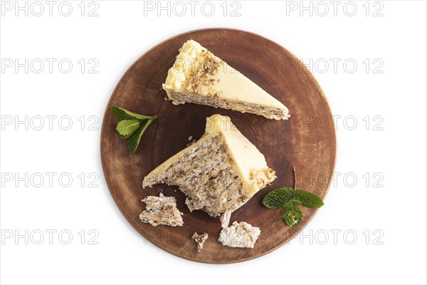 Walnut and almond cake isolated on white background. top view, flat lay, close up