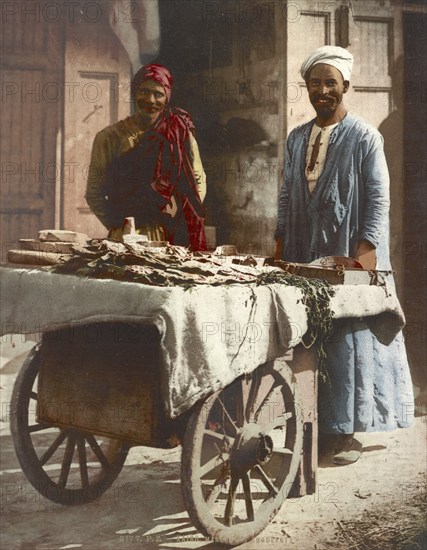 Cairo, street vendors, Egypt, digitally restored reproduction from a 19th century original, record date not stated, street vendors, Egypt, digitally restored reproduction from a 19th century original, record date not stated, Africa