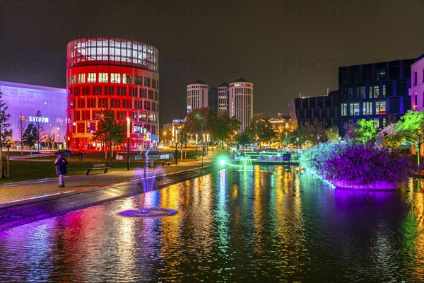 Lighting at the Essen Light Festival, Neue Mitte Essen, Funke publishing house, light installation, Essen, North Rhine-Westphalia, Germany, Europe