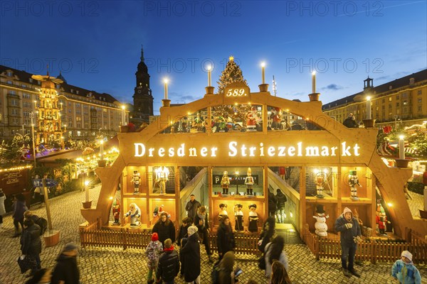 The Dresden Striezelmarkt is a Christmas market in Dresden. It has been held in Advent since 1434, usually on the Altmarkt square, and attracts an average of around two million visitors every year. It is the oldest certified Christmas market in Germany, Dresden, Saxony, Germany, Europe