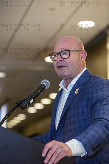 Chicago, Illinois, Teamsters General President Sean O'Brien speaks at the convention of Teamsters for a Democratic Union (TDU)