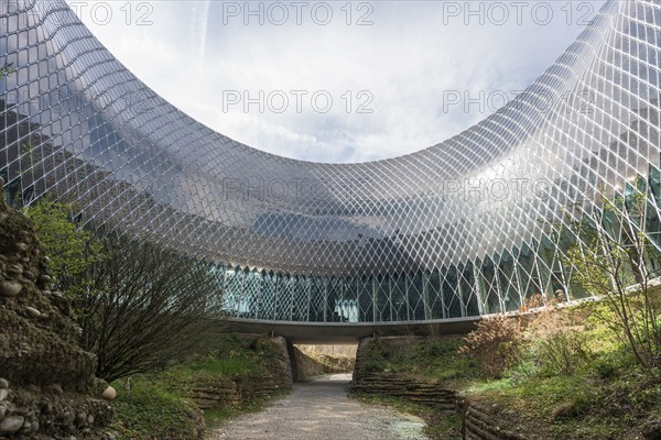 Novartis Pavilion, architecture firm AMDL CIRCLE and architect Michele De Lucchi, Novartis Campus, timber construction, façade with photovoltaics, Basel, Canton of Basel-Stadt, Switzerland, Europe