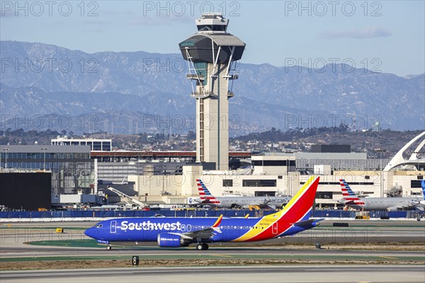 A Boeing 737-8 MAX aircraft of Southwest Airlines with the registration number N8782Q at Los Angeles Airport, USA, North America