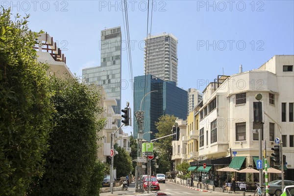 Modern high-rise buildings and houses in the style of classical modernism, Tel Aviv, Israel, Asia
