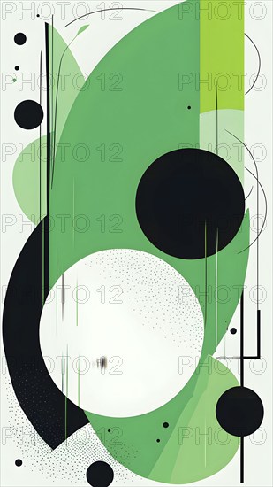 Minimalist illustration featuring abstract shapes to convey fun and ease, wallpaper with green color accent, AI generated