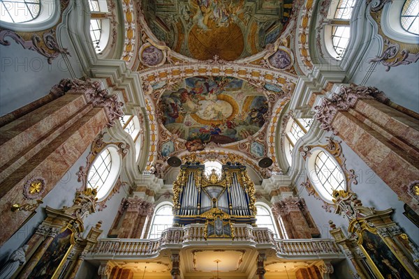 Ceiling frescoes and organ, St Jakob's Cathedral, Innsbruck Cathedral, Cathedral, Interior view, Innsbruck, Tyrol, Austria, Europe