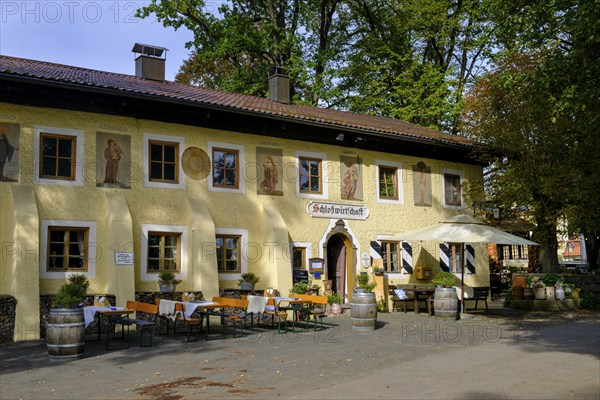 Castle restaurant, beer garden, Maxlrain, Upper Bavaria, Bavaria, Germany, Europe