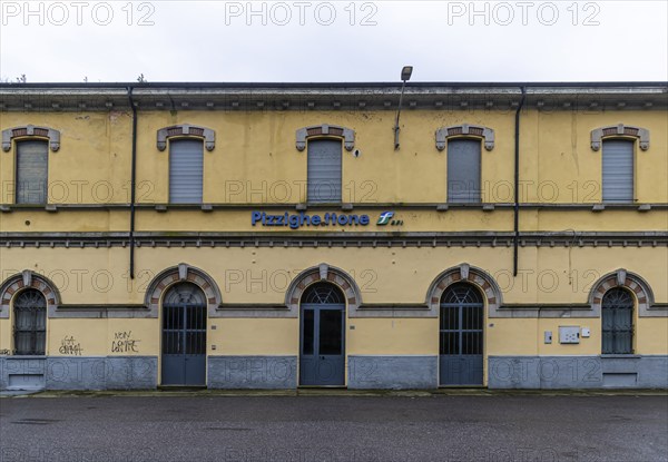 Railway station building, Stazione di Pizzighettone. Location for the film Chiamami col tuo nome (Call me by your name) . Pizzighettone, Lombardy, Italy, Europe