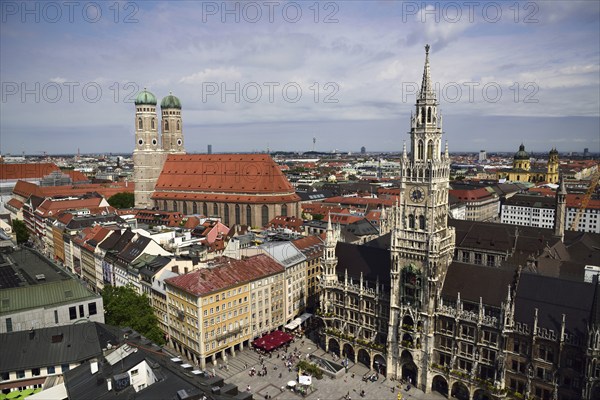 Europe, Germany, Bavaria, State Capital Munich, City, Marienplatz, Church of Our Lady, City Hall, View from St Peter's, Hamburg, Hamburg, Federal Republic of Germany, Europe