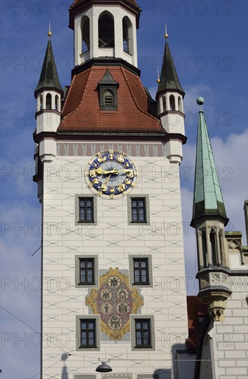 Europe, Germany, Bavaria, Munich, City, Marienplatz, Old Town Hall, Tower and clock tower, View from east, Hamburg, Hamburg, Federal Republic of Germany, Europe