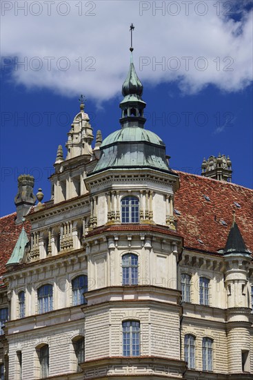 Europe, Germany, Mecklenburg-Western Pomerania, Güstrow, Güstrow Castle, built 16th century, Renaissance building, detail castle tower, Güstrow, Mecklenburg-Western Pomerania, Germany, Europe