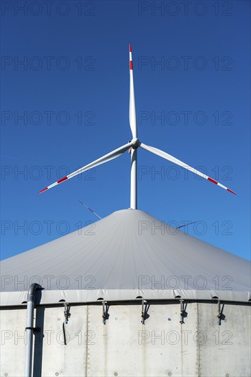 Wind farm near Bad Wünneberg, biogas plant, Ostwestfalen Lippe, North Rhine-Westphalia, Germany, Europe