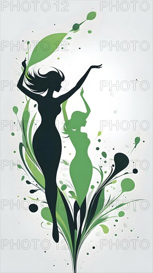 Minimalist illustration featuring abstract shapes to convey fun and ease, wallpaper with green color accent, AI generated