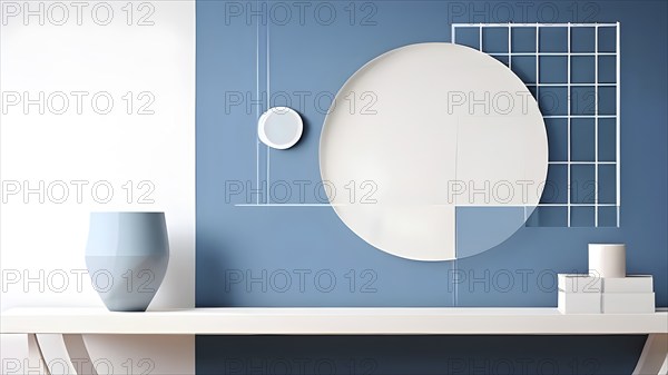 Minimalist illustration of an abstract symbolic wallpaper composition representing home office, AI generated
