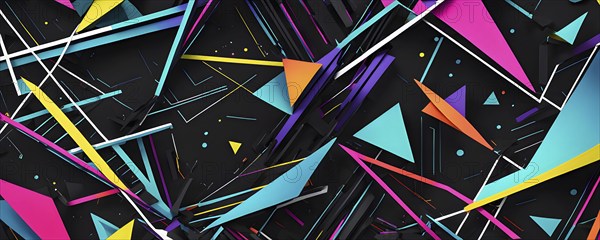 Minimalist illustration featuring abstract shapes in neon colors to convey fun and ease, AI generated