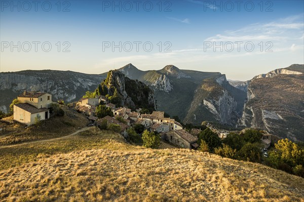 Mountain village, sunrise, Rougon, Verdon Gorge, Gorges du Verdon, Alpes-de-Haute-Provence department, Provence-Alpes-Côte d'Azur region, France, Europe