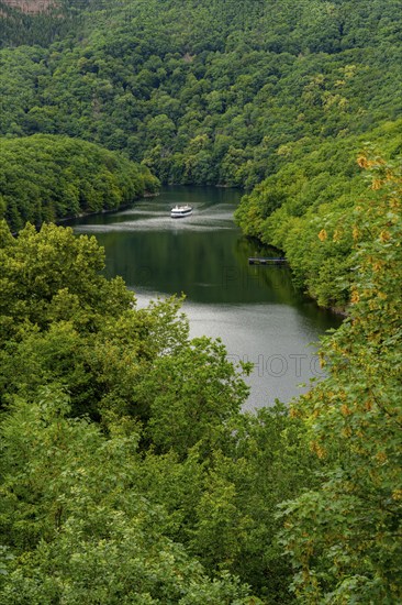 View of the Rursee from the Urfttassperre dam, Eifel National Park, North Rhine-Westphalia, Germany, Europe