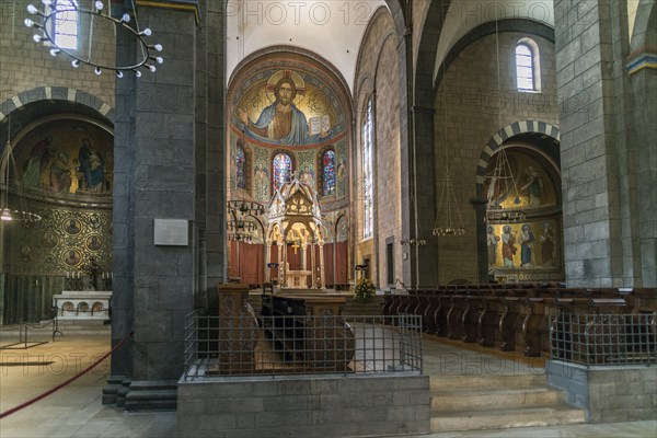 Interior view, Romanesque monastery church, Benedictine Abbey Maria Laach, Eifel, Rhineland-Palatinate, Germany, Europe