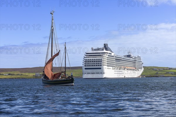 Cruise ship docked in Lerwick in Shetland Scotland British Islands.