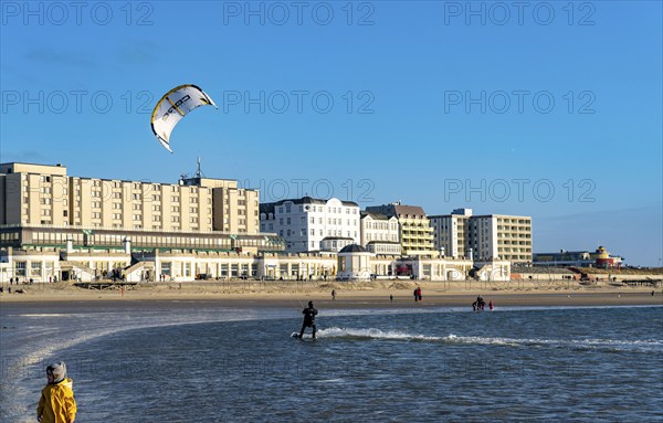 Skyline of Borkum, beach, island, East Frisia, winter, season, autumn, Lower Saxony, Germany, Europe