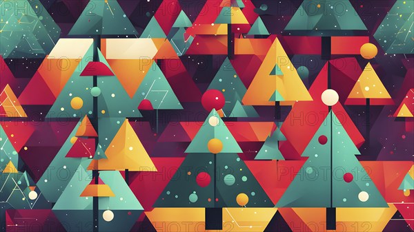 Abstract Christmas tree illustration with vibrant colors and geometric shapes, AI generated