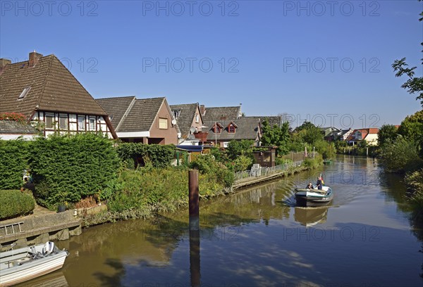 Europe, Germany, Lower Saxony, Altes Land near Hamburg, Hamburg Metropolitan Region, Jork-Estebrügge, Este, tributary of the Elbe, Tuckerboot, Hamburg, Hamburg, Federal Republic of Germany, Europe