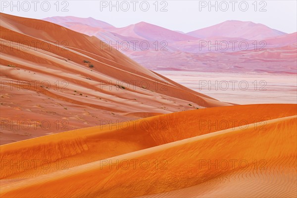 Wind-sculpted sand dunes in the Rub al Khali desert, Dhofar province, Arabian Peninsula, Sultanate of Oman