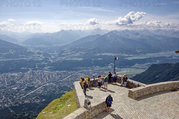 View, mountain station, cable car of the Hafelekarbahn of the Innsbrucker Nordkettenbahnen on the Hafelekar, mountains of the Innsbrucker Nordkette, Alpine landscape, Innsbruck, Tyrol, Austria, Europe