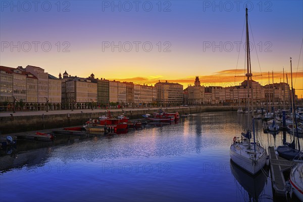 La Coruna sunset port marina in Galicia of Spain
