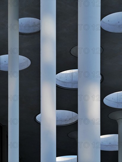 Modern architecture: columns and openings in the concrete. Sächsische Aufbaubank, Leipzig, Saxony, Germany, Europe