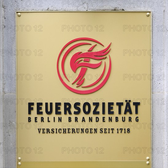 Berlin, Germany, 16 September 2021, sign of the Feuersozietaet, insurance company since 1718, Europe