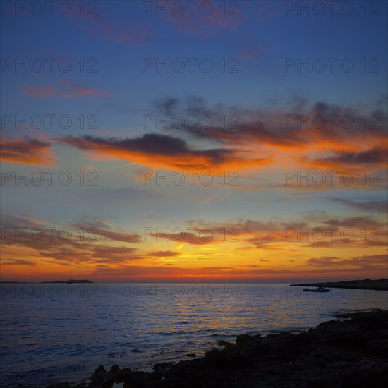 Ibiza san Antonio Abad de Portmany sunset in Balearic islands of spain