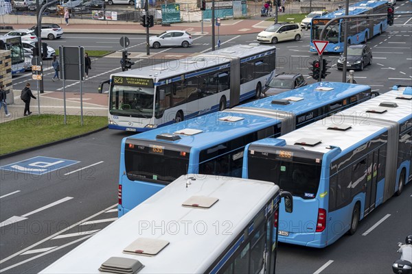 Wuppertal, intersection at the central bus station, at the main railway station, WSW buses, right next to the railway tracks, Wuppertal, North Rhine-Westphalia, Germany, Europe