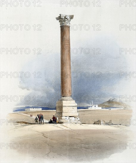 Column of Pompeius, Egypt, c. 1850, Historical, digitally restored reproduction from a 19th century original, exact date unknown, AI generated, Africa