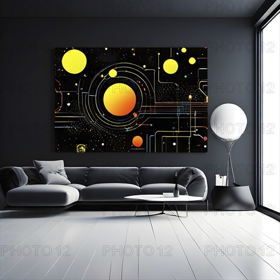 Minimalist illustration featuring abstract shapes in neon colors to convey fun and ease, AI generated