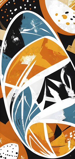 Illustration of an abstract Easter egg design with geometric patterns, bold colors, and a mix of textures, creating a modern and dynamic look, AI generated