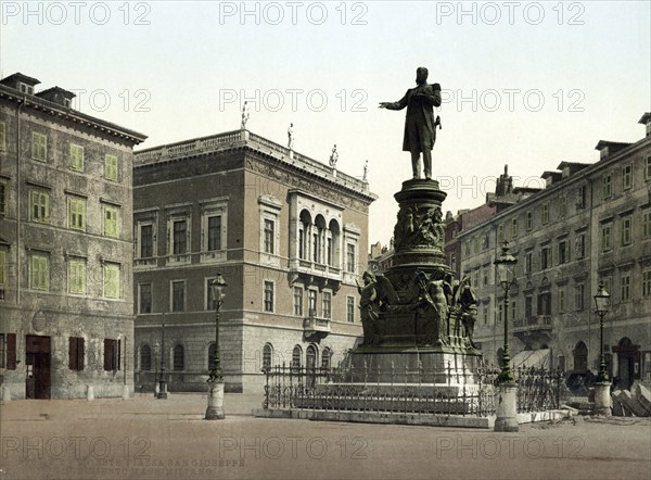 Piazza San Giuseppe, Monumento Massimilliano, Trento, Trentino, South Tyrol, Italy, 1890, Historical, digitally restored reproduction from a 19th century original, Record date not stated, Europe