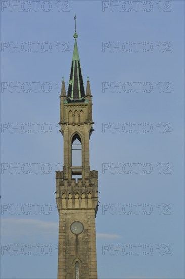 Slim tower of the railway station building, railway station, building, slim, thin, spire, clipping, Constance, Obersee, Lake Constance, Lake Constance area, Baden-Württemberg, Germany, Europe