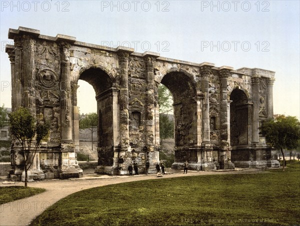 The Gate of Mars, Porte de Mars, a Gallo-Roman arch of honour in Reims, Grand Est, France, ca 1890, Historical, digitally restored reproduction from a 19th century original, Record date not stated, Europe