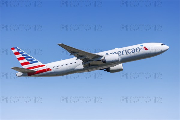 An American Airlines Boeing 777-200ER aircraft with the registration number N789AN at Frankfurt Airport, Germany, Europe