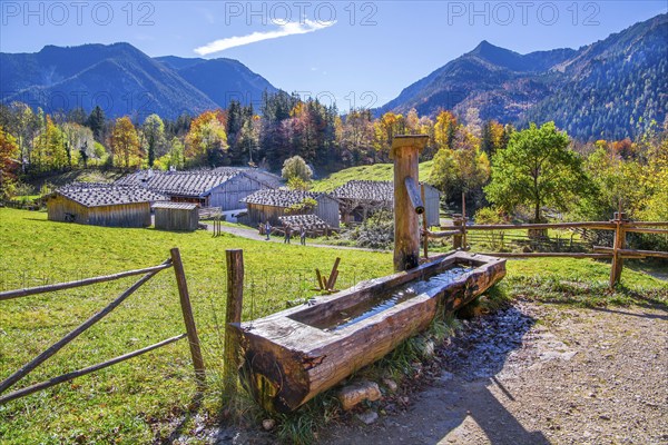 Markus Wasmeier Farm Museum in autumn, Schliersee, Mangfall mountains, Upper Bavaria, Bavaria, Germany, Europe