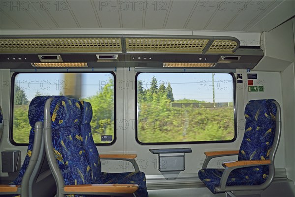 Germany, Lower Saxony, Regional train 31, Passenger compartment, Metronom, View from the window, Hamburg, Hamburg, Federal Republic of Germany, Europe