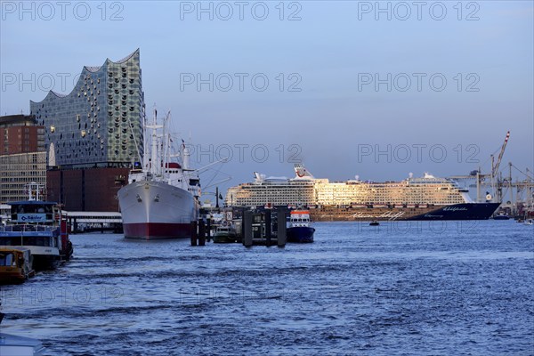 Hamburg, HafenCity, Elbe Philharmonic Hall concert hall, Mein Schiff 6. cruise ship