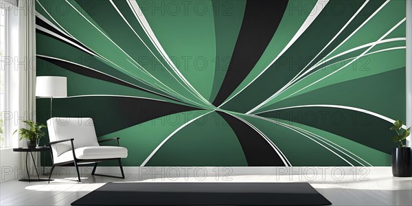 Minimalist illustration featuring abstract shapes to convey fun and ease, wallpaper with green color accent, AI generated